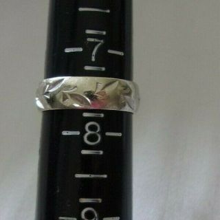 Vintage 14K white gold wedding band ring etched mens womens sz 7 1/2 3