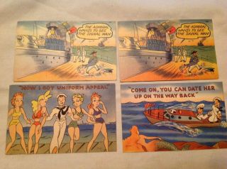 4 Different World War Two Navy Comic Postcards
