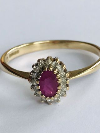 Lovely Delicate 9ct Gold Ring Ruby & Diamonds