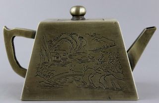 Collect Antique Tibet Silver Carve Fairchild Embrace Fish & Landscape Noble Pot 3