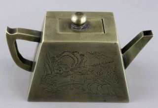 Collect Antique Tibet Silver Carve Fairchild Embrace Fish & Landscape Noble Pot 5