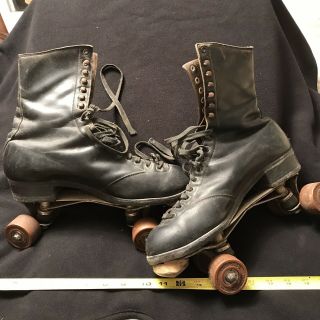 Vtg Black Leather Roller Skates Betty Lytle By Hyde Chicago Men’s Sz 8 - 11 Shoe