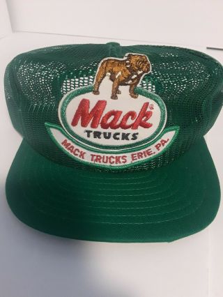 Vintage Mack Truck Trucker Hat Cap Green Bulldog Erie,  Pa