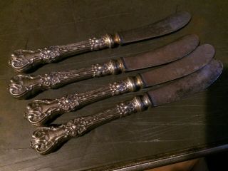 Whiting 1901 King Edward Sterling Silver Set Of 4 Pate Knives Butter Spreaders