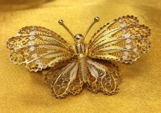Vintage.  800 Sterling Silver Filigree Butterfly Brooch Pin Fine Jewelry