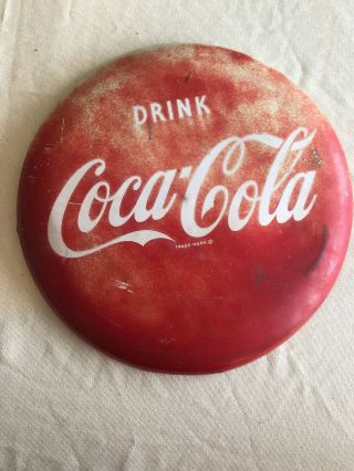 Vintage Coca Cola Porcelain Button Sign 1950 16 Inches