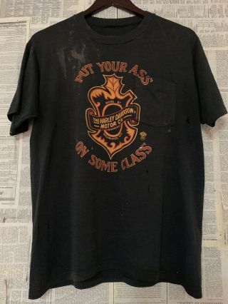 Vtg Harley Davidson Put Your Ass On Some Class Chest Pocket T - Shirt