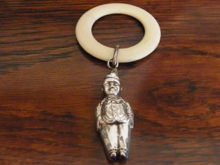 Vintage Silver Babys Rattle Clown Design Chester 1940 Silver Baby Teething Gift
