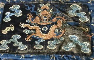 19 Th Century Chinese Silk Embroidered Dragon.