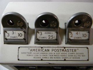 Vintage Dillon American Postmaster Three window Stamp Vending Machine With Key 8