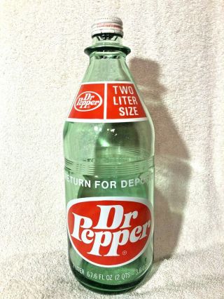 Vintage Dr Pepper 2 Liter Green Glass Bottle In W/ Cap