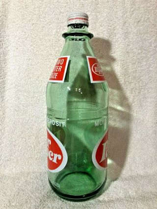 Vintage Dr Pepper 2 Liter Green Glass Bottle in w/ Cap 2