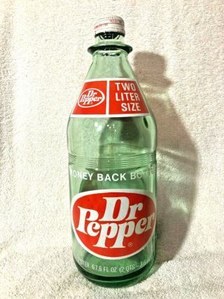 Vintage Dr Pepper 2 Liter Green Glass Bottle in w/ Cap 3