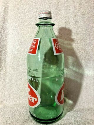 Vintage Dr Pepper 2 Liter Green Glass Bottle in w/ Cap 4