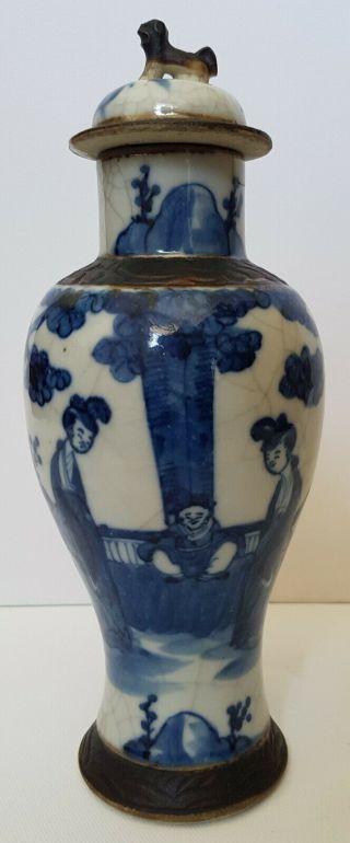 Large Antique Chinese Porcelain Blue & White Crackle Ware Vase/ Jar 2
