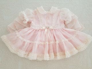 Vintage Baby Toddler Girls Pink Sheer Flocked Ruffle Full Circle Party Dress