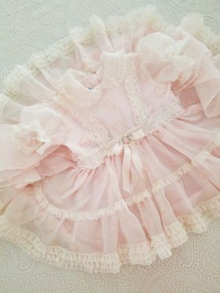 Vintage Baby Toddler Girls Pink Sheer Flocked Ruffle Full Circle Party Dress 6