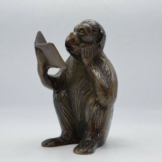 Vintage Maitland Smith Decorator Bronze Monkey Sculpture Reading Book 5 " Tall