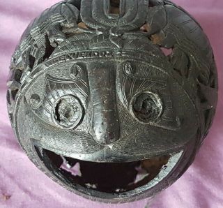 Antique Carved Coconut Money/bugbear Flask Box Incribed