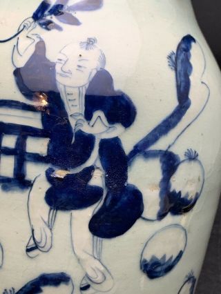 Rare Antique Chinese Porcelain Blue White On Green Glaze Vase 19th Century 3