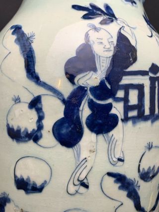 Rare Antique Chinese Porcelain Blue White On Green Glaze Vase 19th Century 4