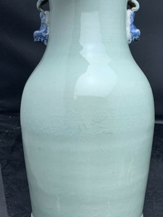 Rare Antique Chinese Porcelain Blue White On Green Glaze Vase 19th Century 5