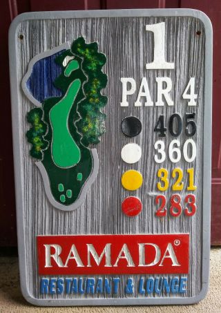 Large Vintage Ramada Carved Painted Wood Golf Course Hole 1 Man Cave Sign Decor
