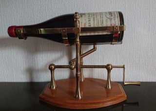 Vintage Brass Hand Winding Mechanical Wine Cradle / Decanter