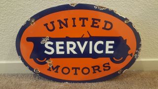 Large Vintage United Service Motors Sign Porcelain Sign Advertising