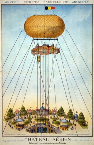Vintage Circus Poster.  Stylish Graphics.  Hot Air Balloon.  Wall Decor.  House.  1088