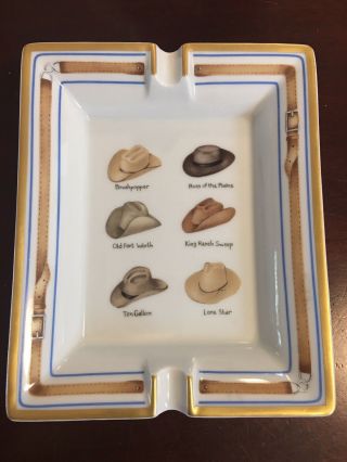 Vintage Hermes Cowboy Hat Ashtray Extremely Rare Porcelain W 24k Gold Trim