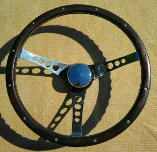 Vintage 60s Superior " The 500 " Wood Steering Wheel W/ford Spline Adapter,  15.  5 "
