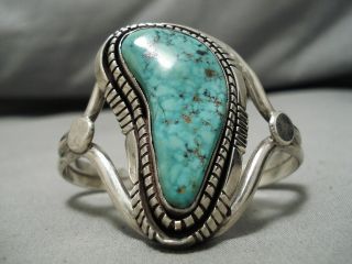 Striking Vintage Navajo Apache Turquoise Sterling Silver Bracelet Old
