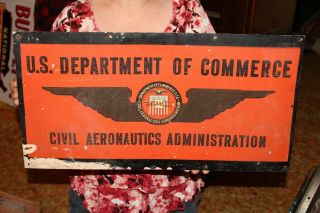Vintage 1954 U.  S.  Dept.  Of Commerce Airplane Gas Oil 2 Sided 23 " Metal Sign