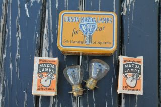 1920 ‘s - 1930s Vintage Edison Lamp Bulb Tin Box Ge Ford Gm Chevy