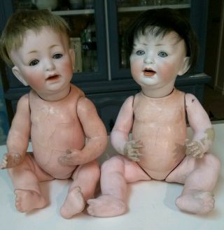 Antique German Bisque 2 Doll Pair Hertel Schwab 152/4 Kestner Jdk 211 13 " Hair