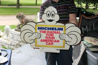 Vintage 1970 ' s Michelin Man Tires Gas Station 2 Sided 23 