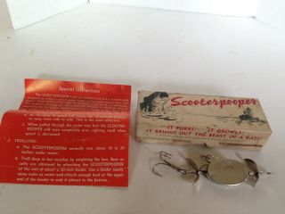 Early Old Scooterpooper Metal Lure Box & Papers Meriden Conn