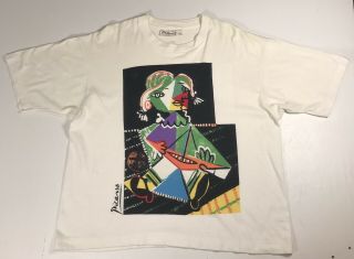 Picasso Vintage 1988 T Shirt White Multi Color Cubism Graphic Portrait Mens Xl