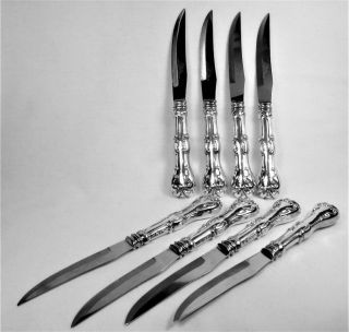 Set Of 8 Sheffield England Steak Knives With Sterling Silver 925 Handles