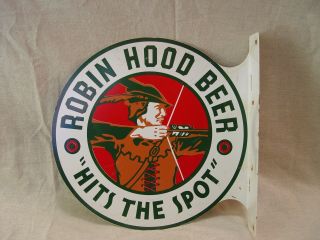 Robin Hood Root Beer Vintage 2 Sided Advertising Soda Drink Flange Sign