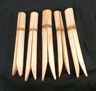 Set Of 5 Antique Vintage Wooden Clothespins Laundry Clothes Pin