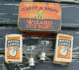 1920 ‘s - 1930s Vintage Western Auto Lamp Bulb Tin Box Nos Ge Ford Gm C