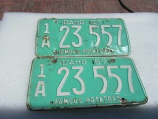 1957 Idaho License Plate Collectible Antique Vintage Matching Pair Set 1a 23557