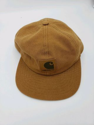 Vintage Carhartt Tan Snapback Leather Patch Made In Usa Brown Cap Hat Work Logo