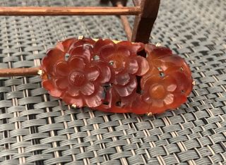 Antique Art Deco Chinese 14k Gold And Carved Carnelian Brooch Pin