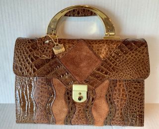 Vintage M.  C.  Marc Chantal Croc Brown Geniune Leather Handbag With Tag