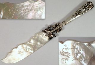 Rare Antique 1895 American Sterling Silver Mother Of Pearl Caviar Knife Sword