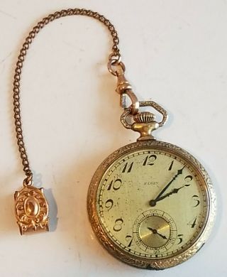 Vintage Elgin Pocket Watch 12s 17j Runs Fob Chain 1920 