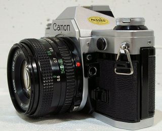 Vtg Canon AE - 1 35mm SLR Camera w 50mm f1.  8 Lens,  Battery VG, 3